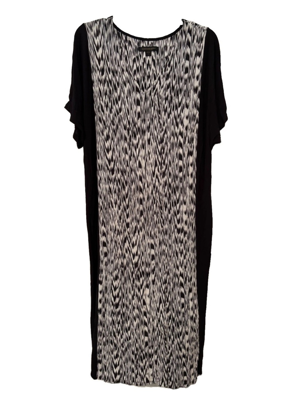 Donna Karan Sleepwear Black and White Print Midi Kaftan Shift Lounge Dress Sz L